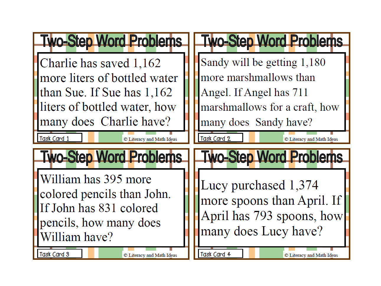 (Set 1) Two-Step Word Problems (Addition and Subtraction) – Literacy ...