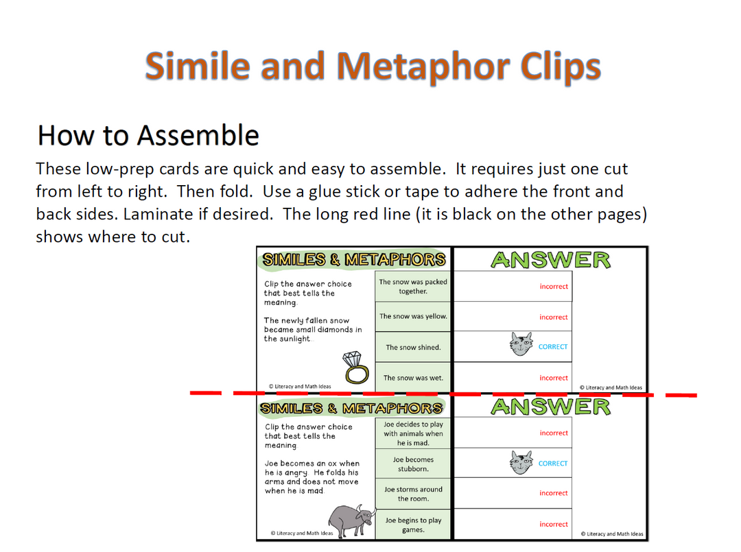 Self-Checking and Printable Simile and Metaphor Task Cards, Clip Cards + More