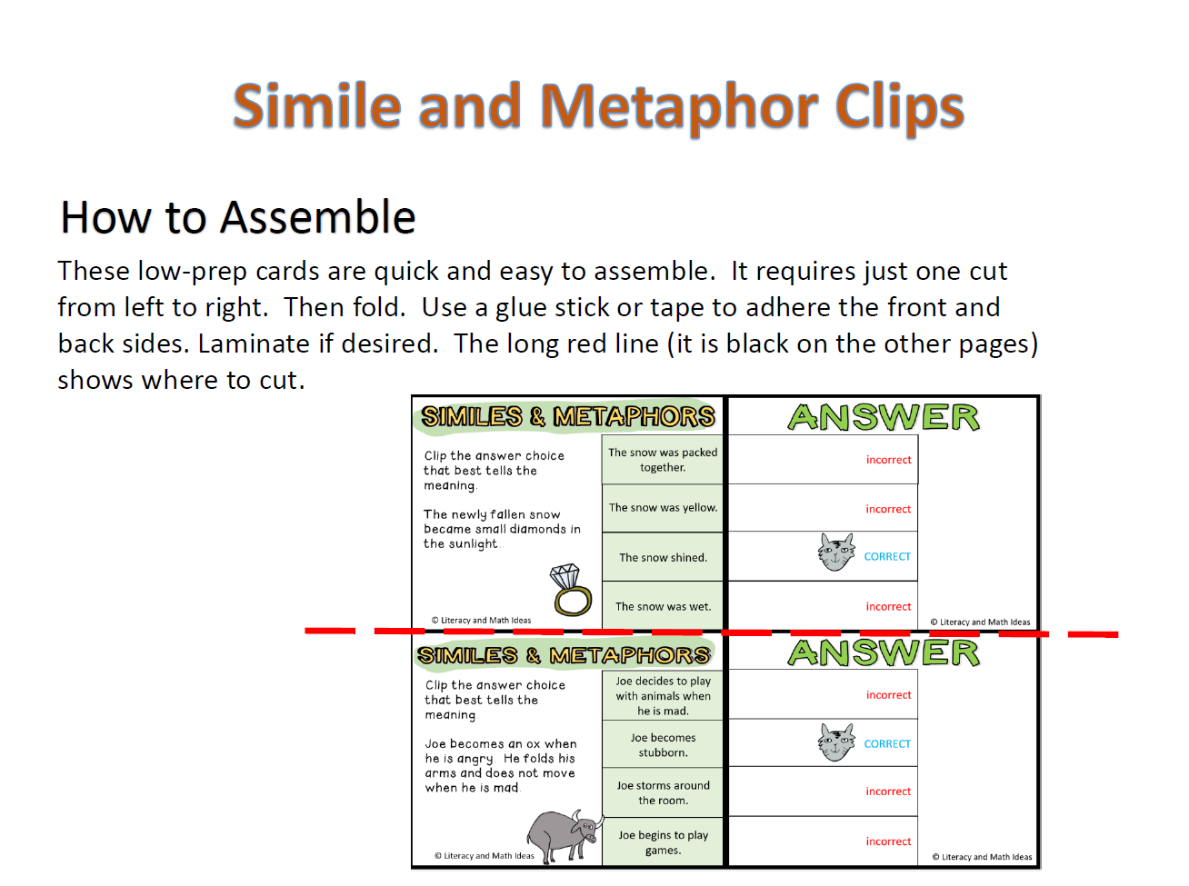 Self-Checking and Printable Simile and Metaphor Task Cards, Clip Cards ...