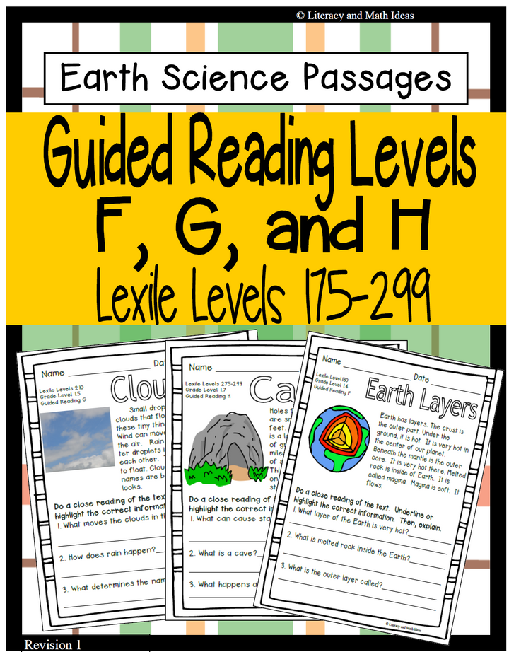 (Earth Science) Leveled Passages Guided Reading Levels F,G,H (Lexiles 175-275)