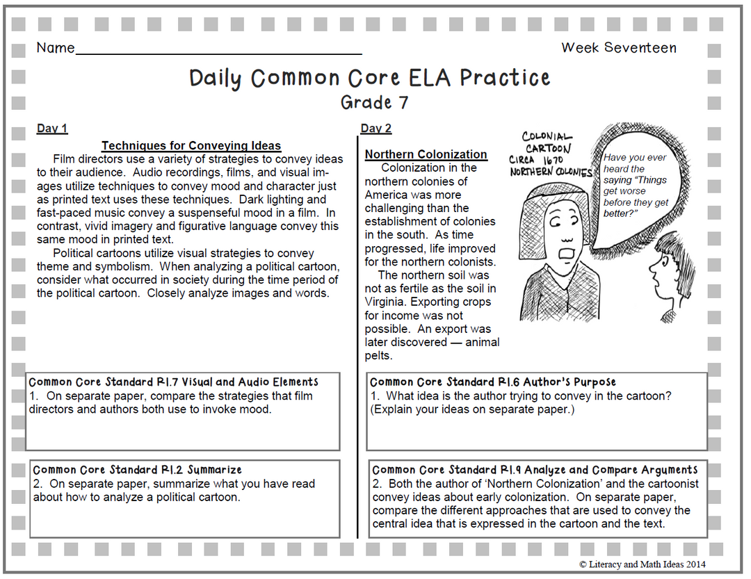 Grade 7 Daily Common Core Reading Practice Weeks 16-20