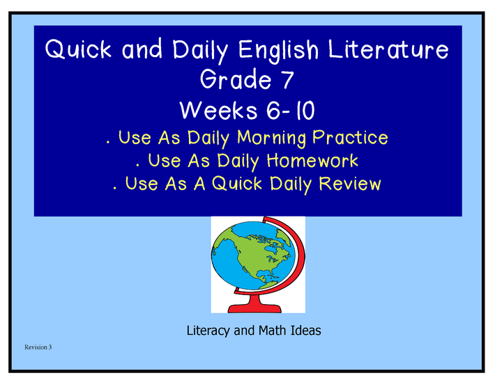 Grade 7 Daily Common Core Reading Practice Weeks 6-10