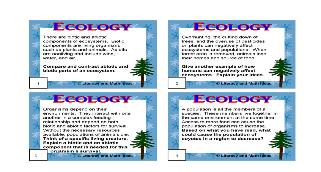 Ecological Math Ecology Task Cards – Literacy and Math Ideas