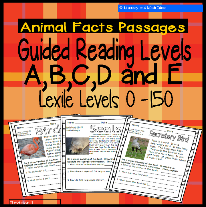 Leveled Passages (Animals) Guided Reading Levels A,B,C,D,E (Lexiles 0-150)