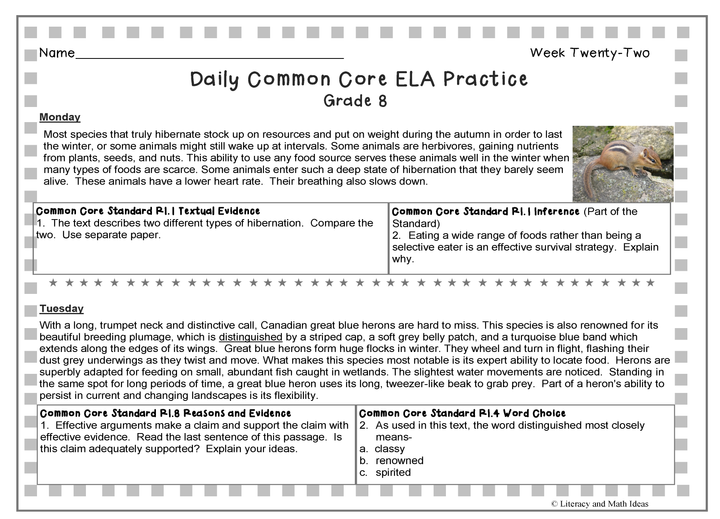 Grade 8 Daily Common Core Reading Practice Weeks 21-25