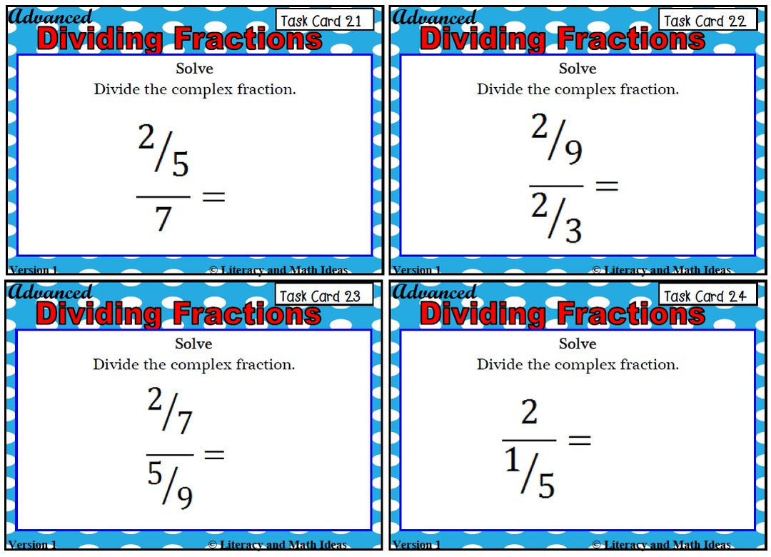368 Advanced Division of Fractions Task Cards