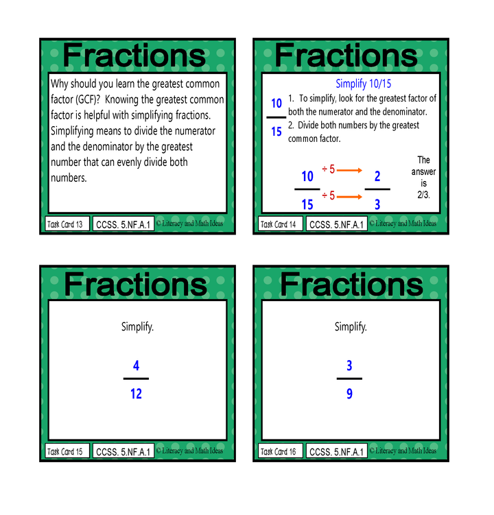 Common Core Math Task Cards: 5.NF.A.1 Fractions