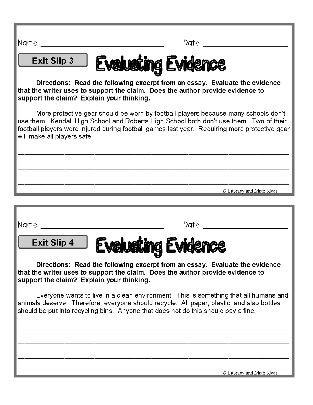 Argument Writing Exit Slips