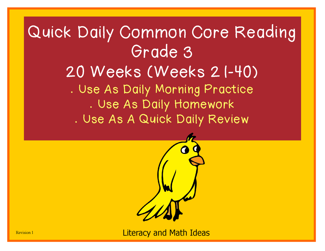 Grade 3 Daily Common Core Reading Practice Weeks 21-40