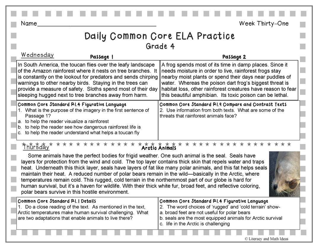 Grade 4 Daily Common Core Reading Practice Weeks 31-35