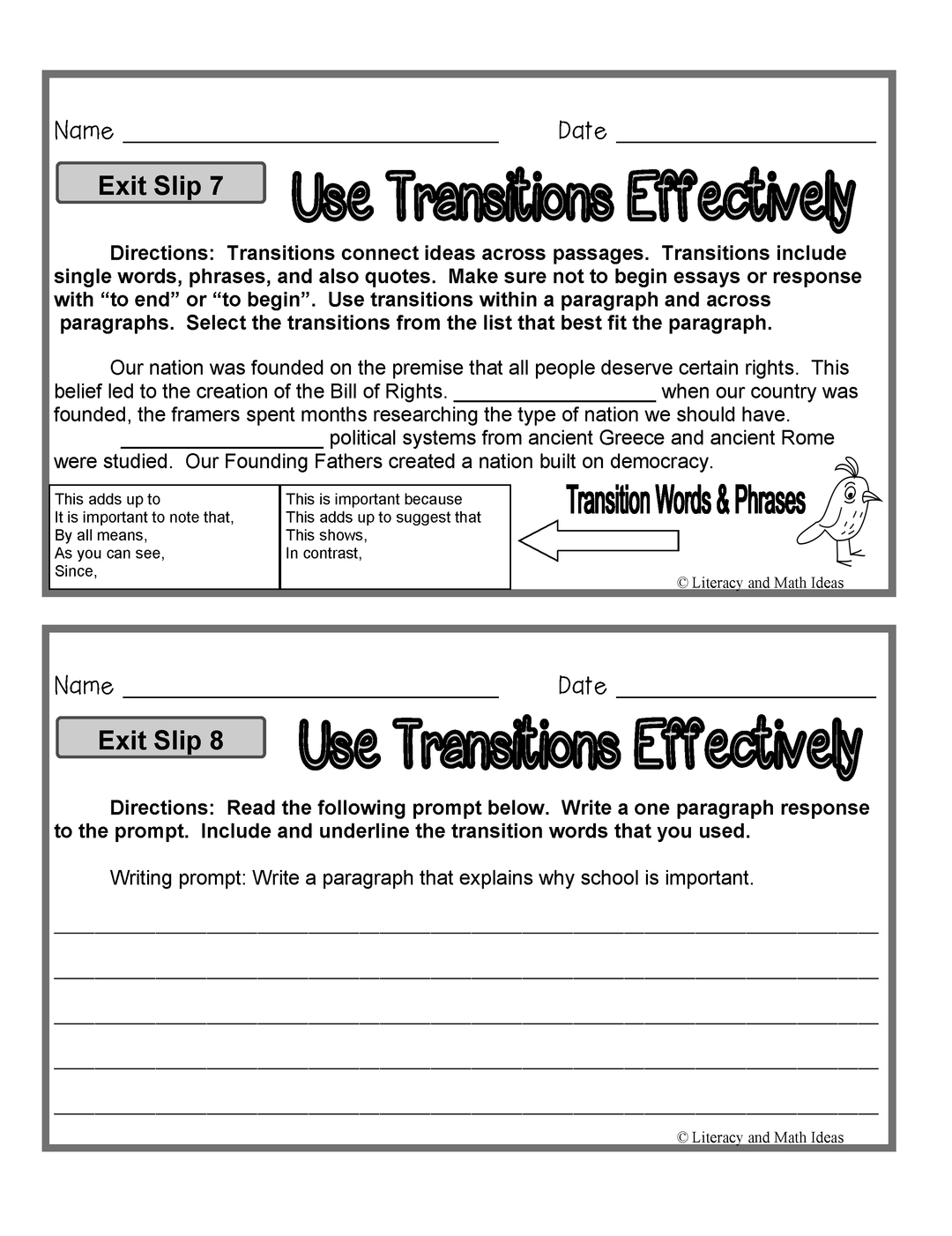 Expository/Informational Writing Exit Slips