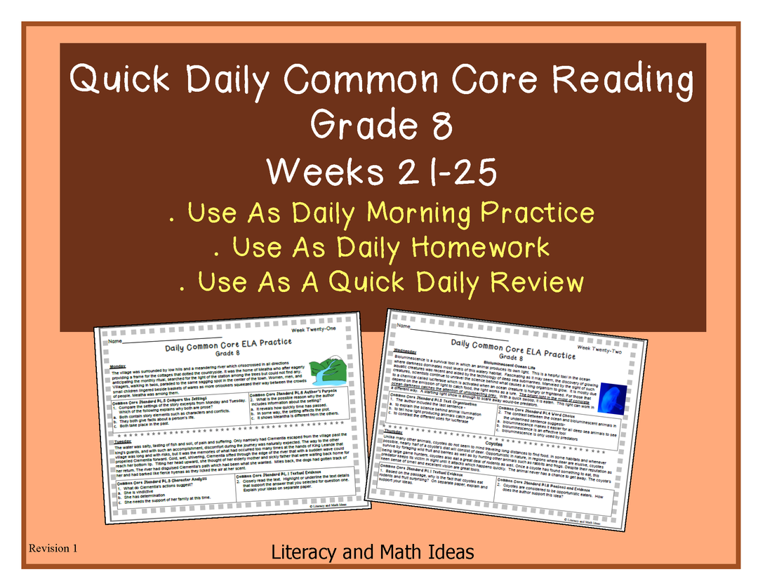 Grade 8 Daily Common Core Reading Practice Weeks 21-25