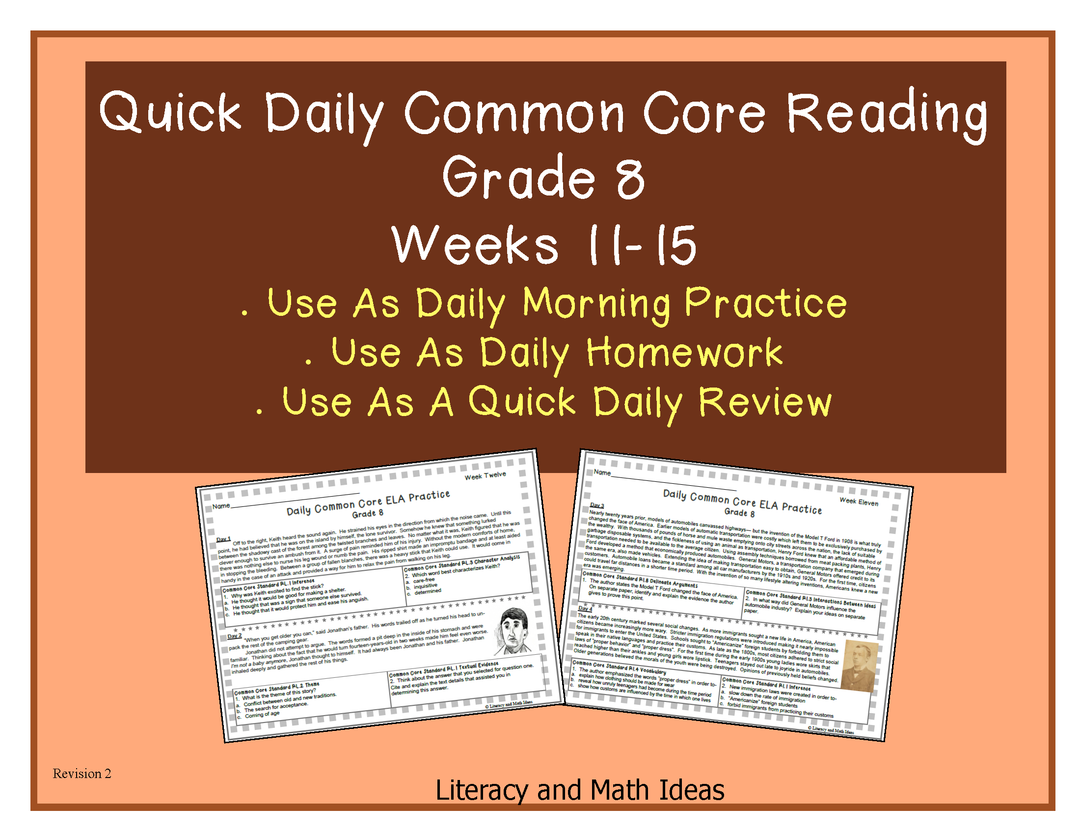 Grade 8 Daily Common Core Reading Practice Weeks 11-15