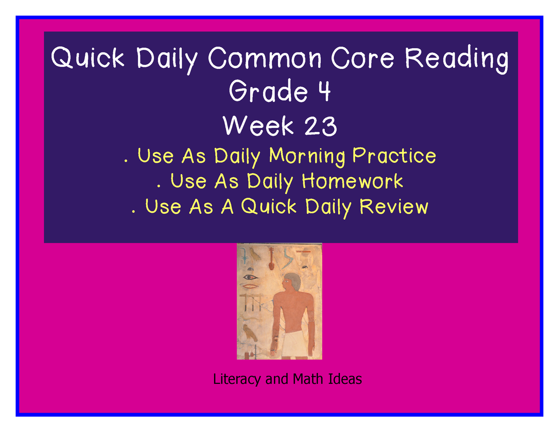 Grad 4 Reading Math Grade 4 Daily Common Core Reading Practice Week 23 – Literacy and Math ...