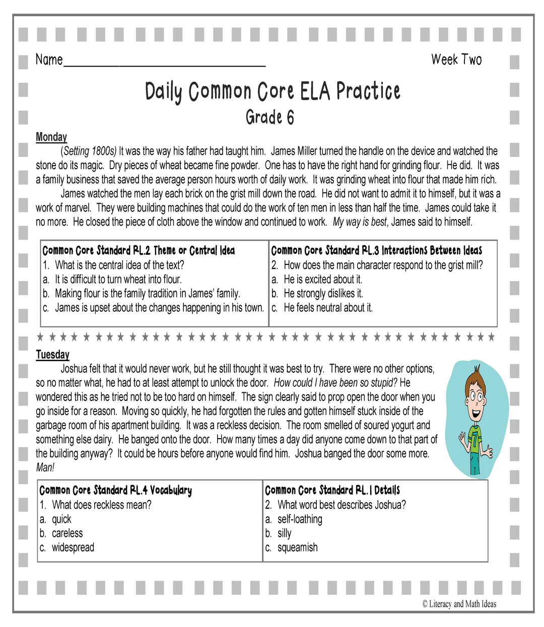 Grade 6 Daily Common Core Reading Practice Weeks 1-5