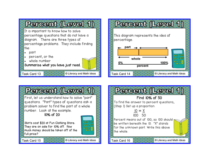 Percent Task Cards (Task Cards That Teach and Review Math Concepts)