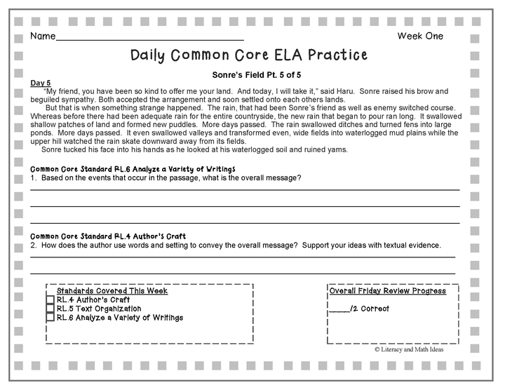 High School Daily Common Core Reading Practice Weeks 1-5