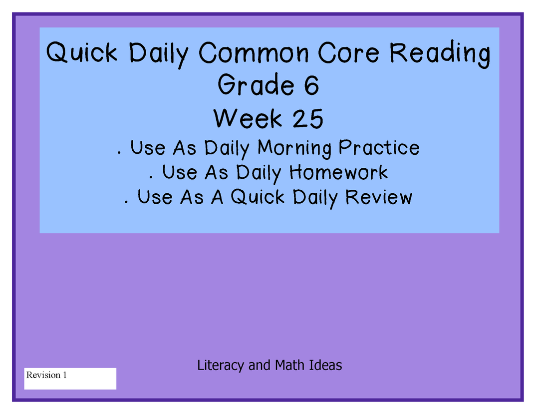 Grade 6 Daily Common Core Reading Practice Week 25