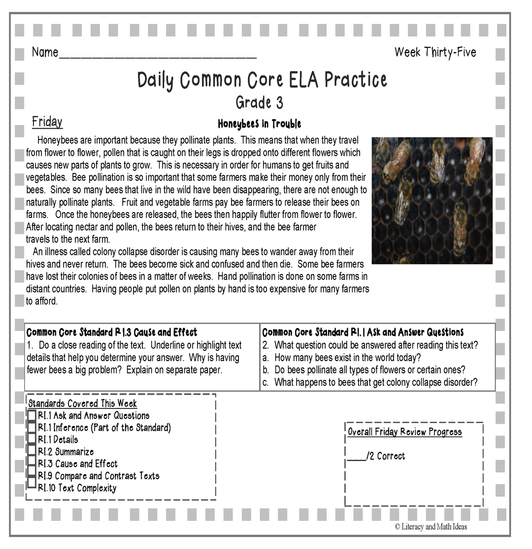 Grade 3 Daily Common Core Reading Practice Weeks 31-35