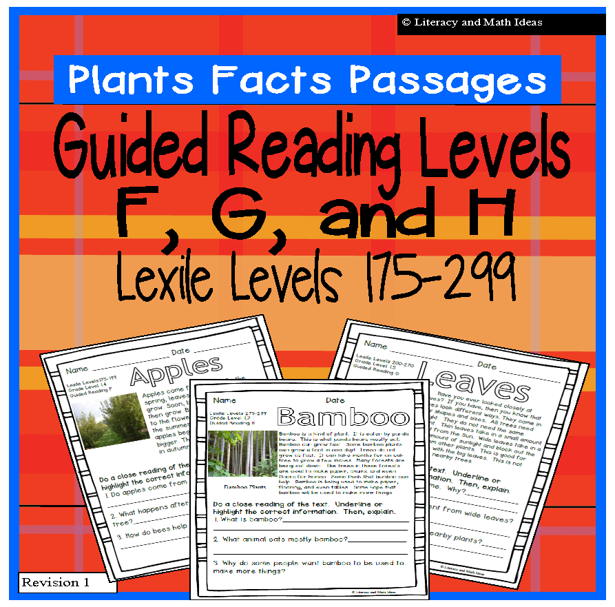 (Plants) Leveled Passages Guided Reading Levels F,G,H (Lexiles 175-299)