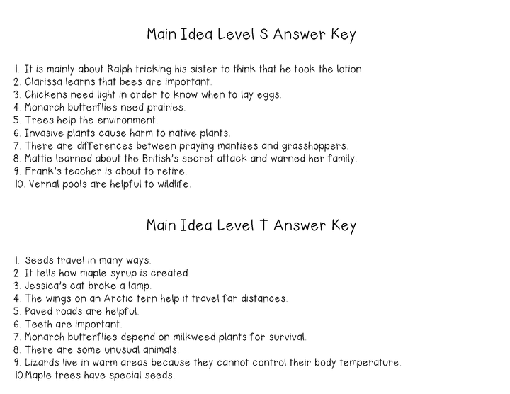 Main Idea Task Cards (Guided Reading Levels S,T,and U) Lexiles 775-886