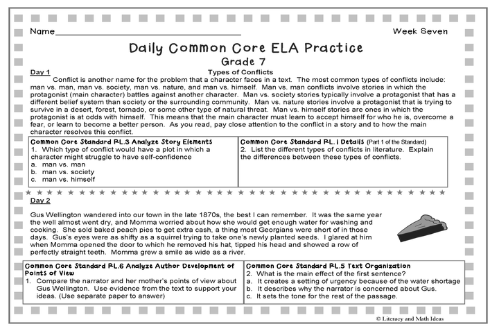 Grade 7 Daily Common Core Reading Practice Weeks 6-10
