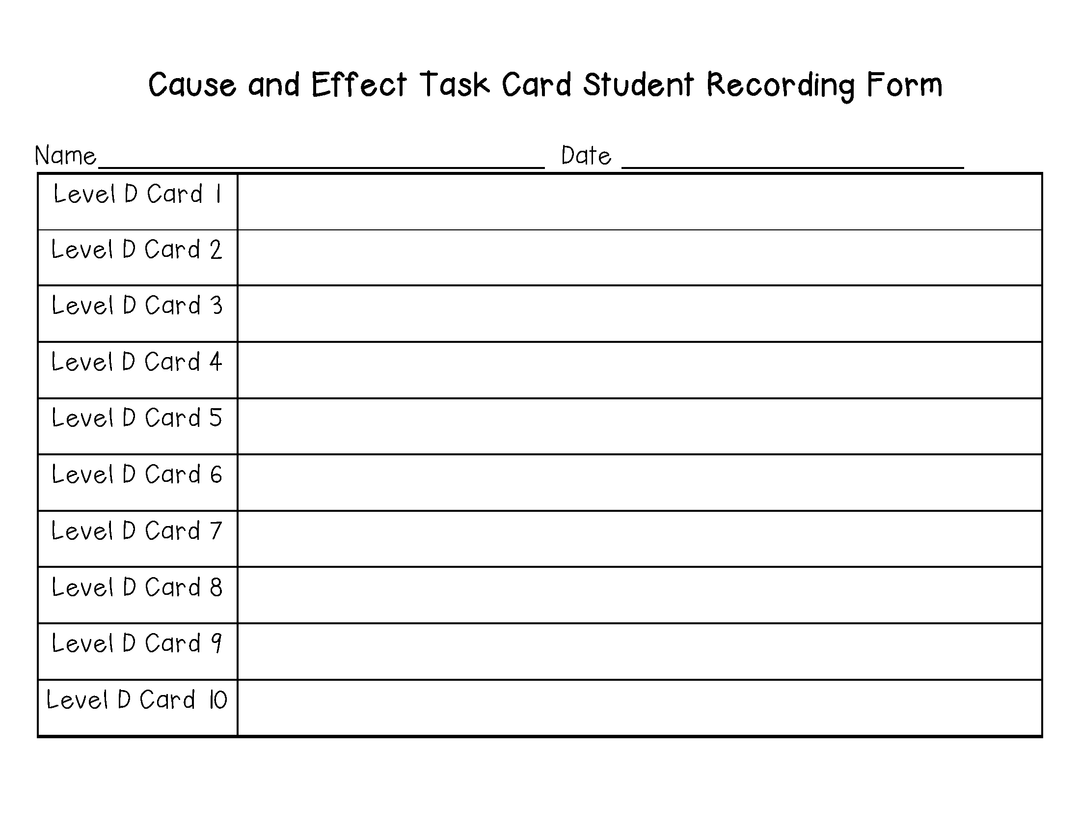 Cause and Effect Task Cards For Each Guided Reading Level (Levels A,B,C,D)