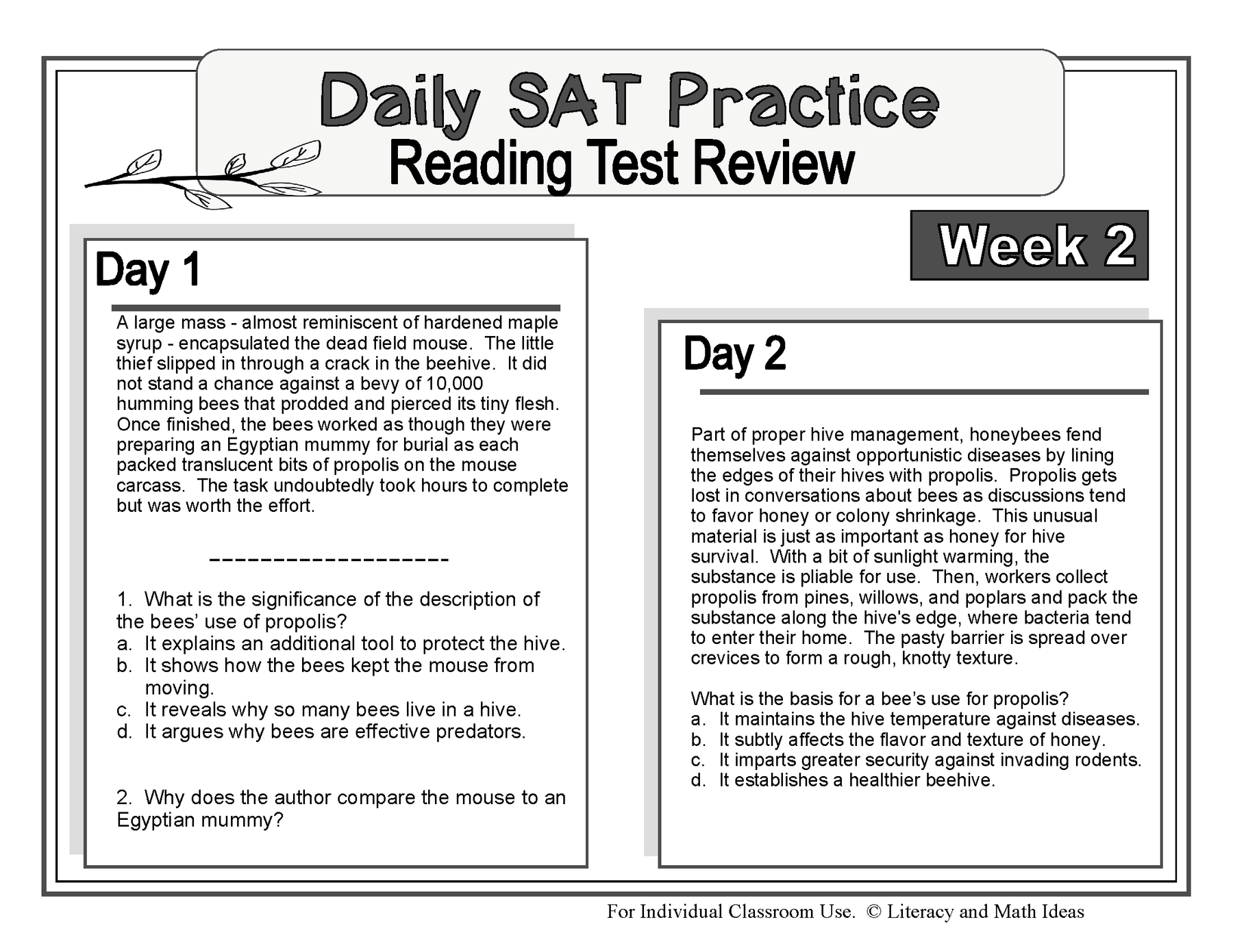 Sat Reading Problem Example Daily (New) SAT Reading Practice Bundle (Month 1) – Literacy and Math Ideas
