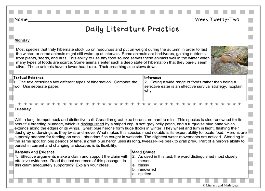 Grade 8 Daily Literature Practice Weeks 21-25