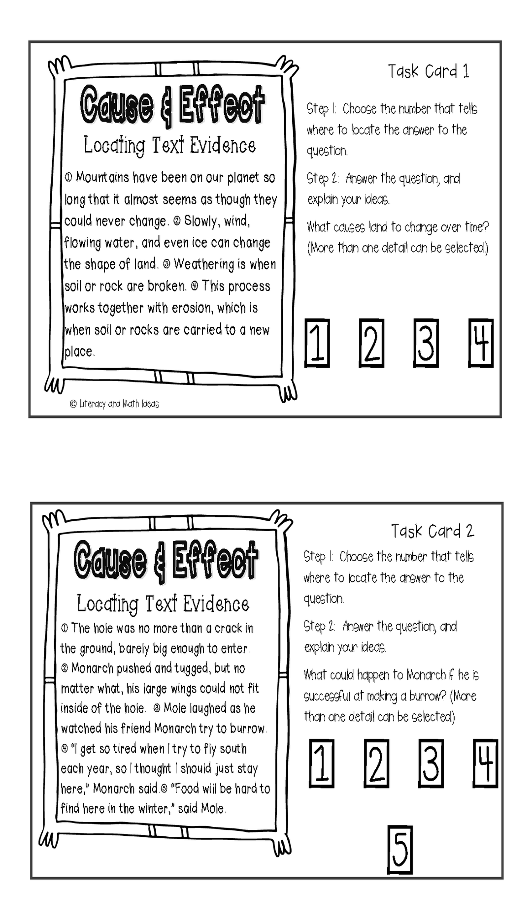 Cause and Effect Task Cards: Locating Text Evidence