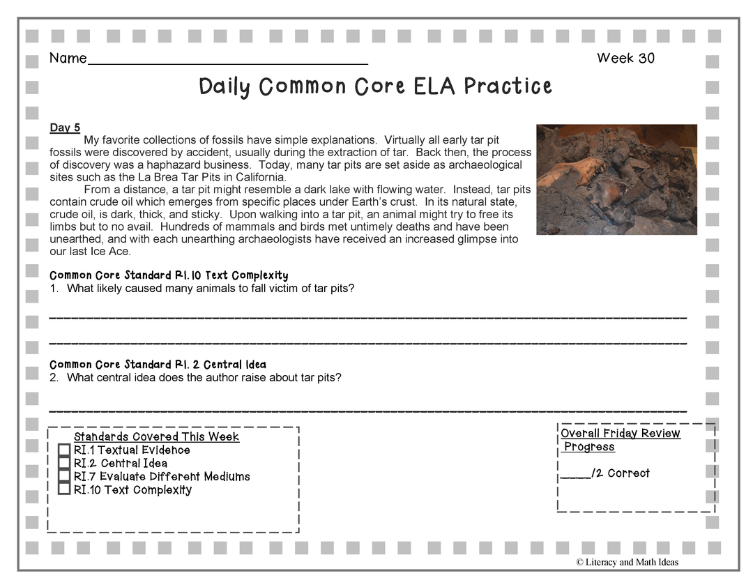 Grade 8 Daily Common Core Reading Practice Weeks 26-30