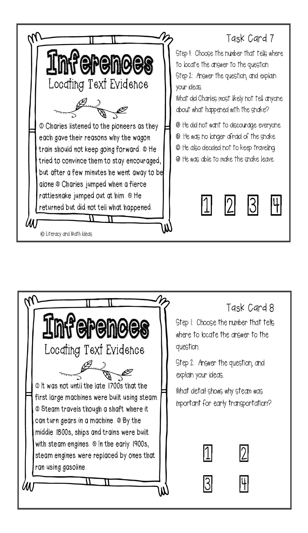 Inference Task Cards: Locating Text Evidence