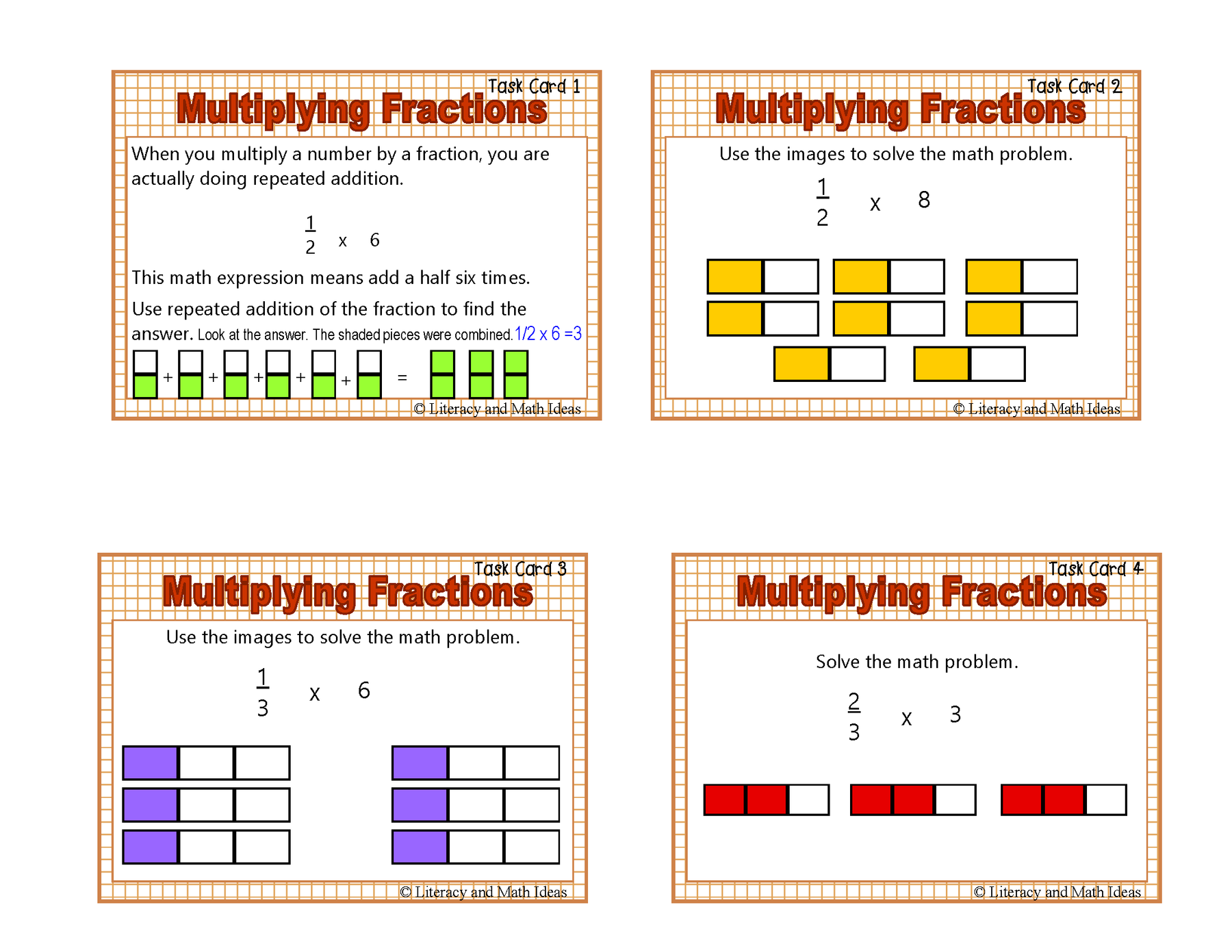 Fractions Task Multiplying Fractions Task Cards – Literacy and Math Ideas