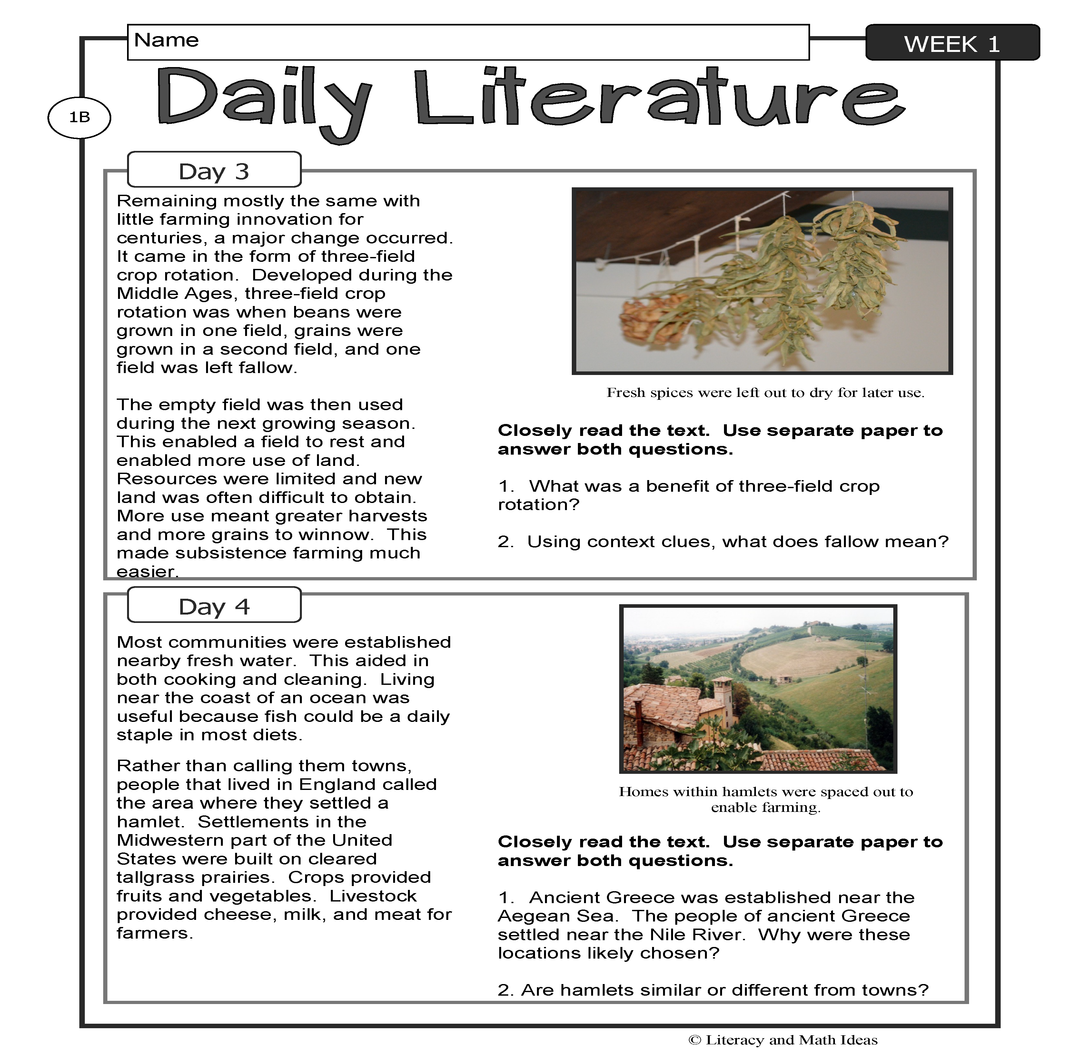 Differentiated Daily Literature Practice Grade 6 (Week 1)