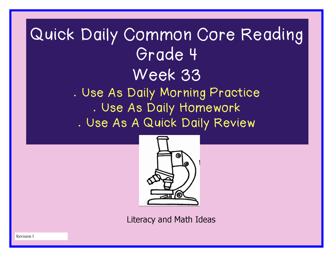 Grade 4 Daily Common Core Reading Practice Week 33