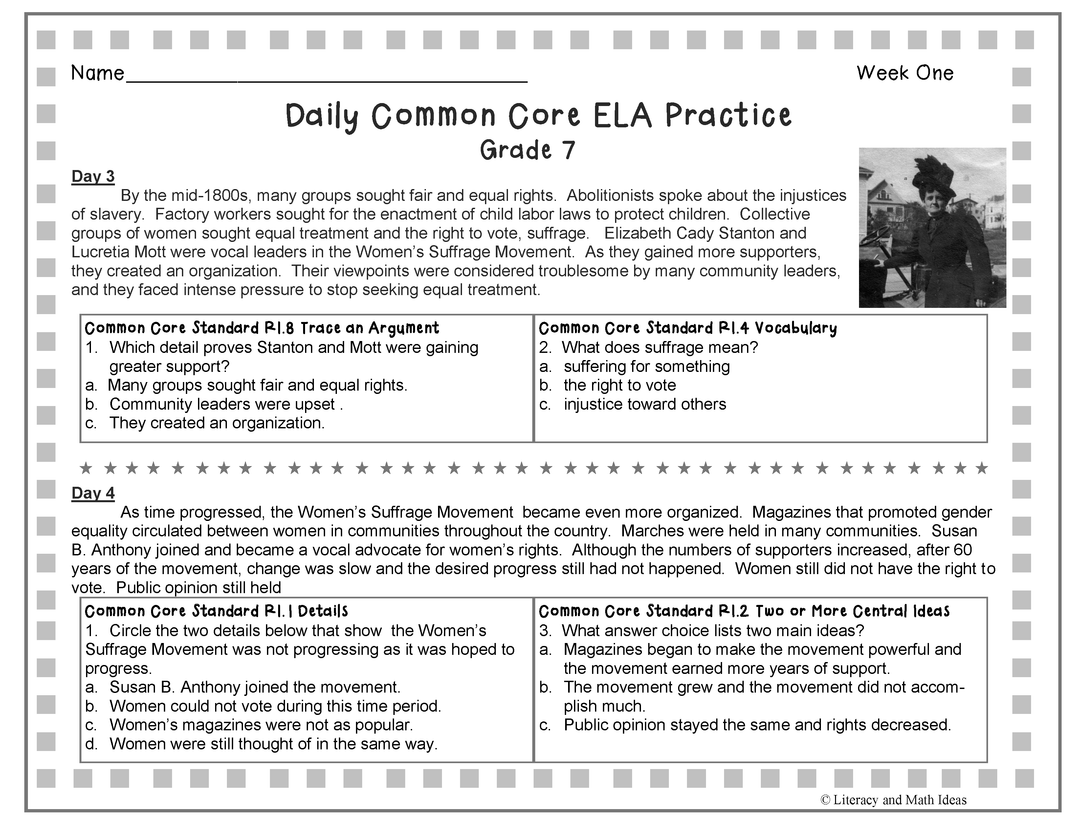 Grade 7 Daily Common Core Reading Practice Weeks 1-5