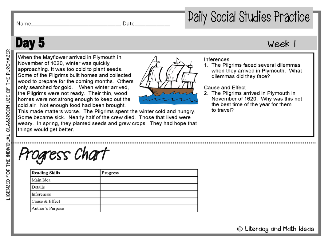 Social Studies Math Daily Social Studies (Grade 3 Weeks 1 -8 Bundle) – Literacy and Math Ideas