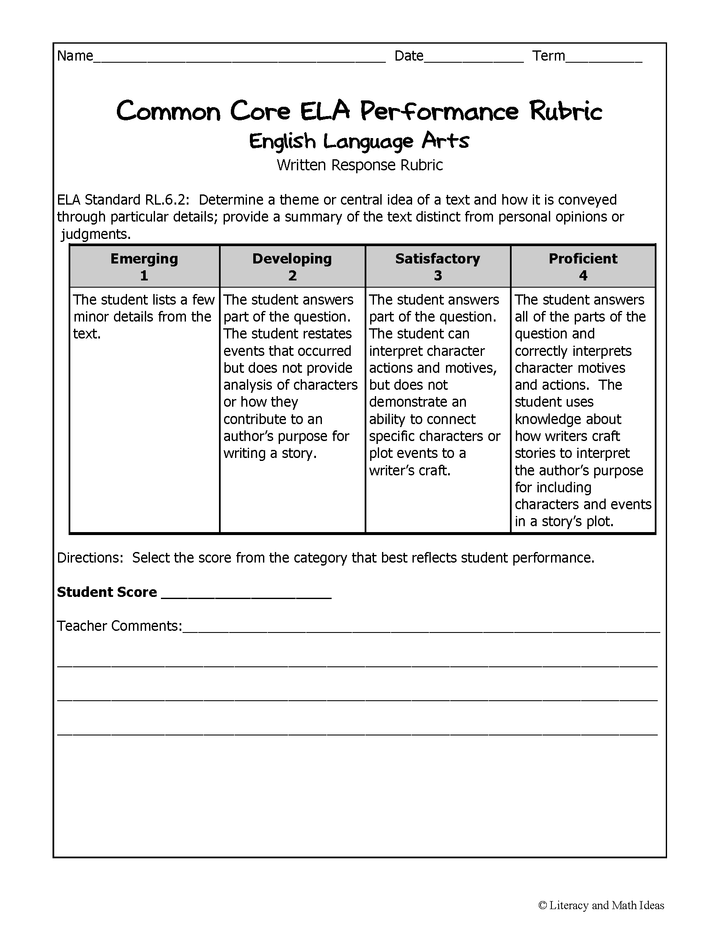 Grade 6 Common Core Assessments: Theme RL.6.2