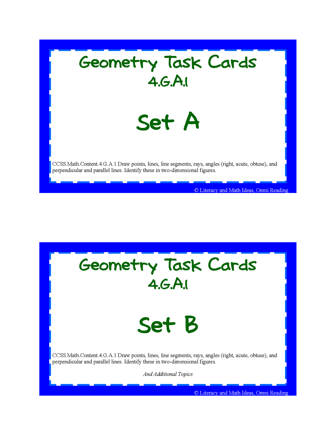 Differentiated Common Core Math Grade 4 Task Cards 4.G.A.1