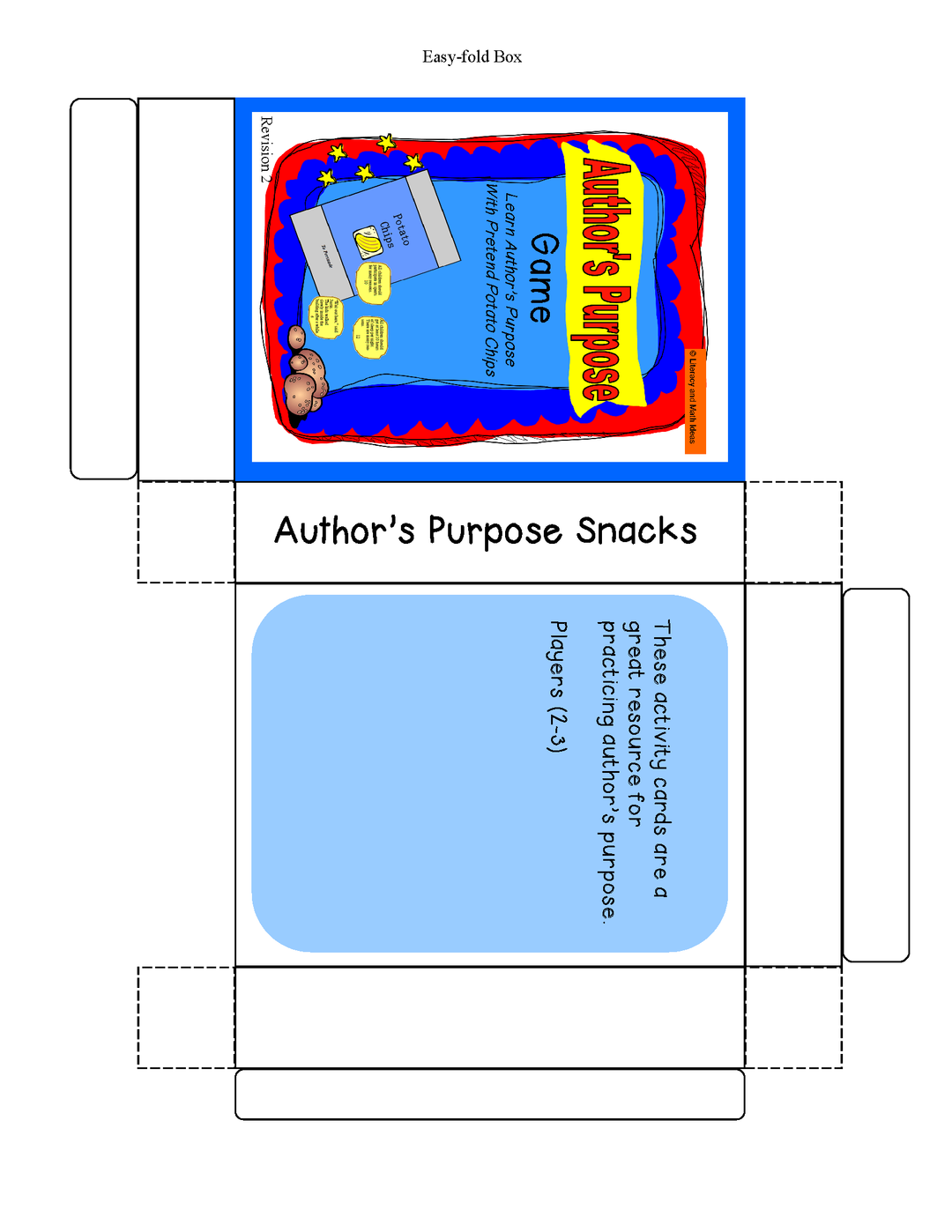 Author's Purpose Snacks Literacy Center and Worksheets