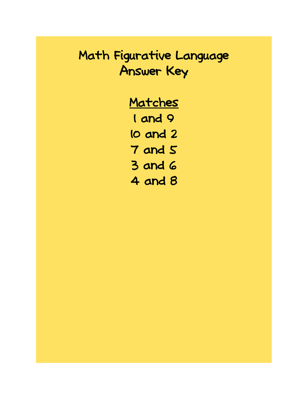 Math Similes & Metaphors Plus Math Figurative Language Game
