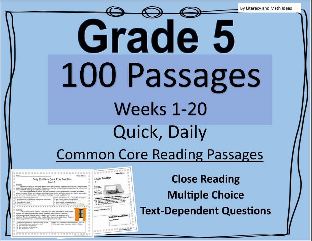 Grade 5 Daily Common Core Reading Practice Weeks 1-20