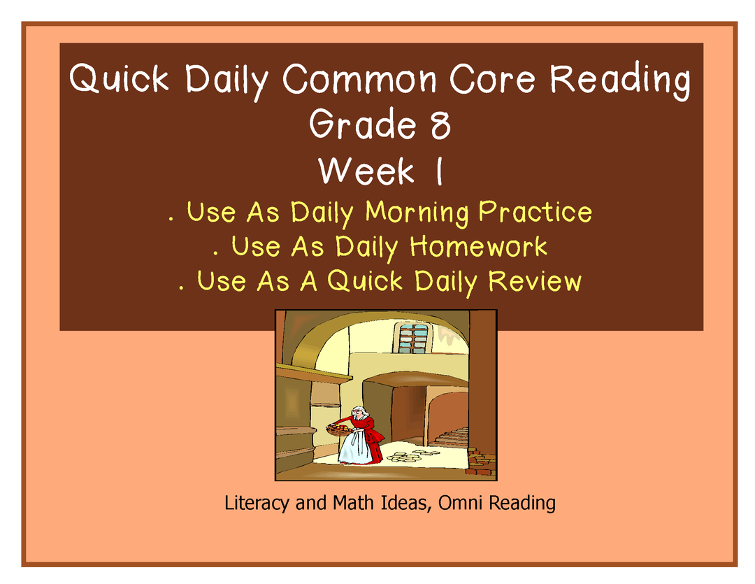 Grade 8 Daily Common Core Reading Practice Week 1