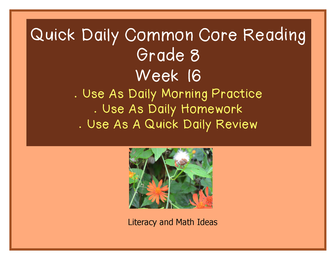 Grade 8 Daily Common Core Reading Practice Week 16