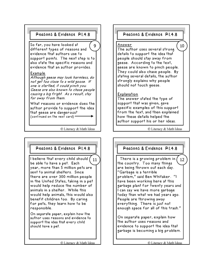 Reasons and Evidence Grade 4 Common Core RI.4.8 Activity Cards