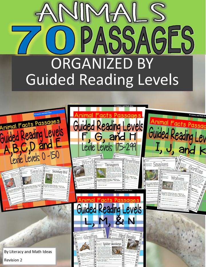 70 Leveled Passages (Animals) Guided Reading A to N