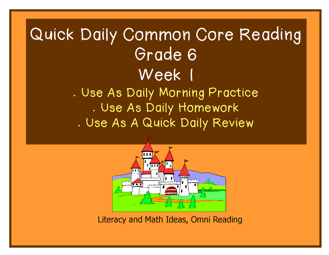 Grade 6 Daily Common Core Reading Practice Week 1