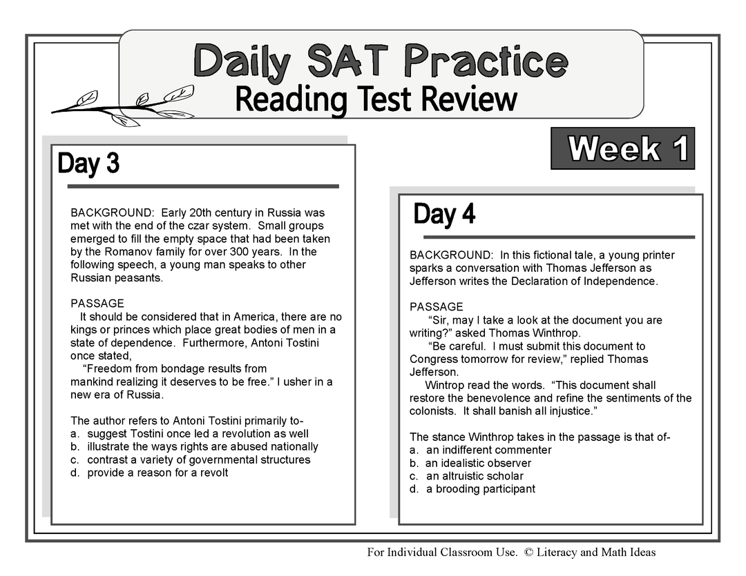 Daily (New) SAT Reading Practice Bundle (Month 1)