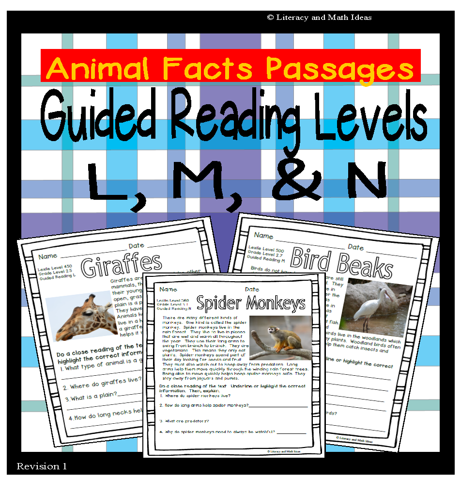 (Animals) Leveled Passages Guided Reading Levels L,M, N (Lexiles 450-560)