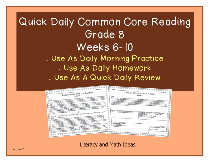 Grade 8 Daily Common Core Reading Practice Weeks 6-10